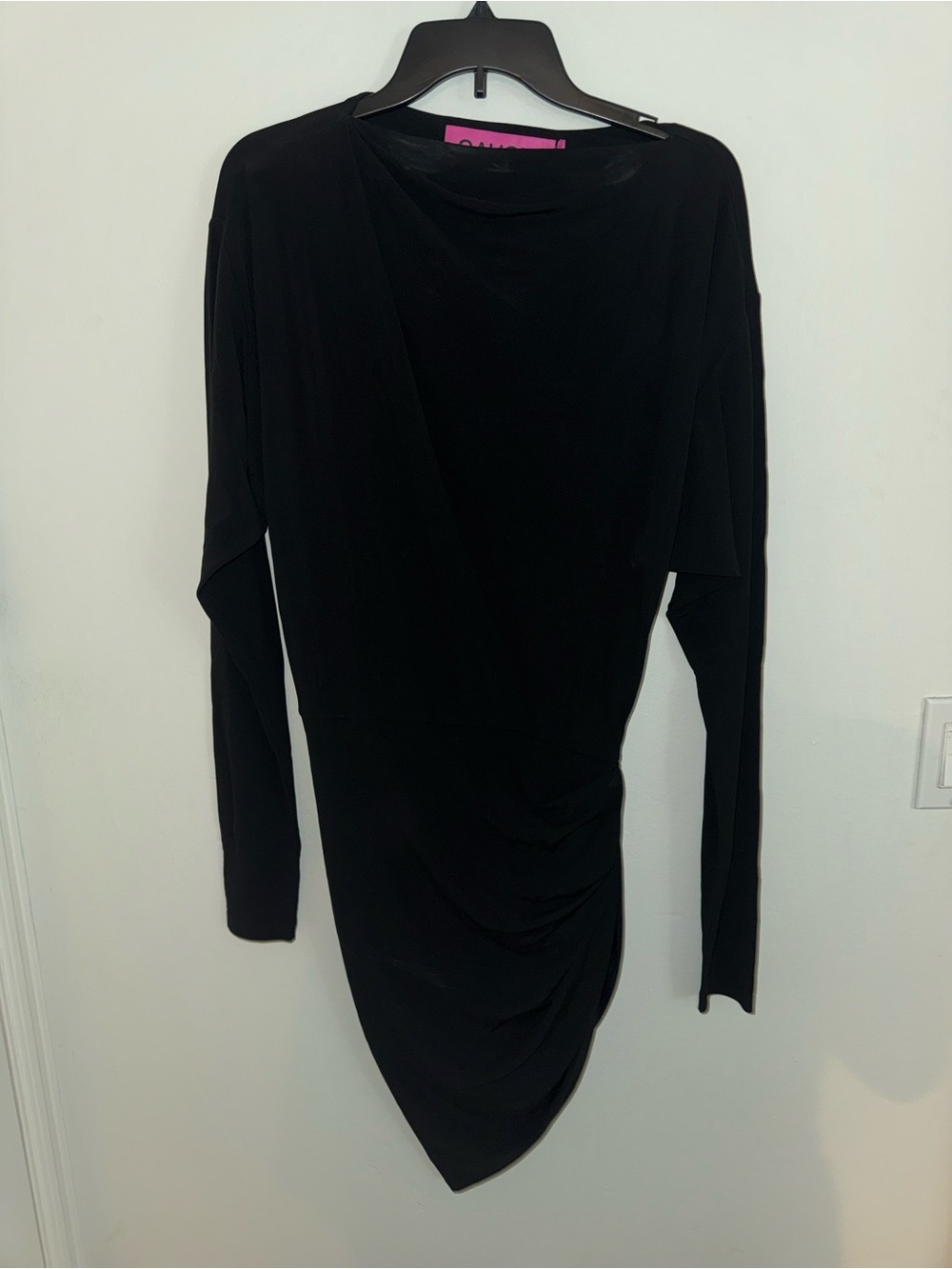 Gauge81 Black Asymmetric Long-Sleeve Draped Dress